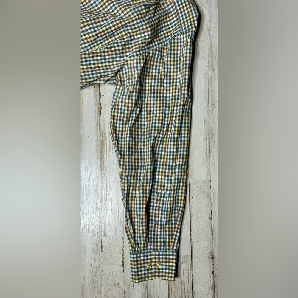 Orvis Men's Casual Button Down Shirt - Blue, yellow, gold checked pattern. - Picture 10 of 13